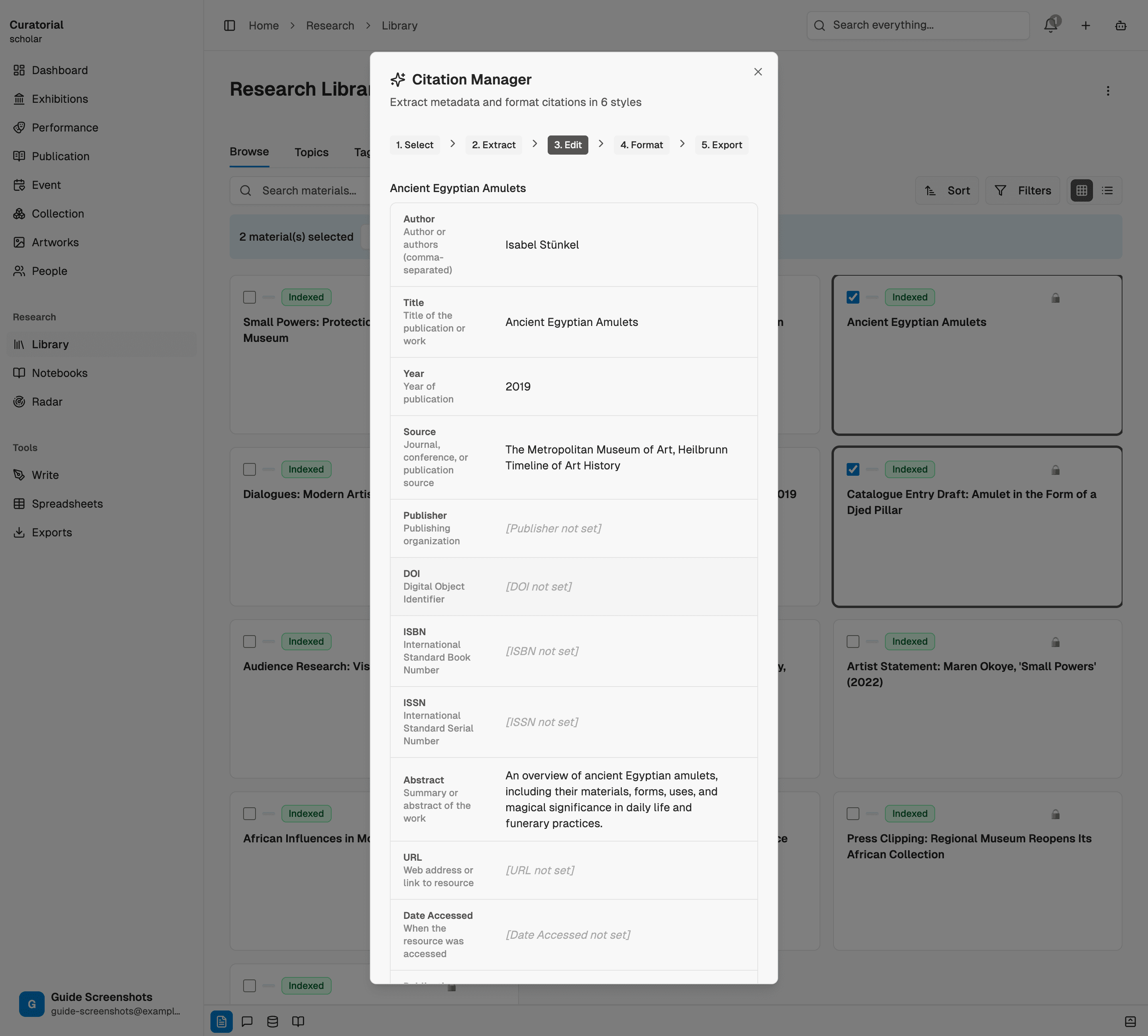 Extracted bibliographic metadata