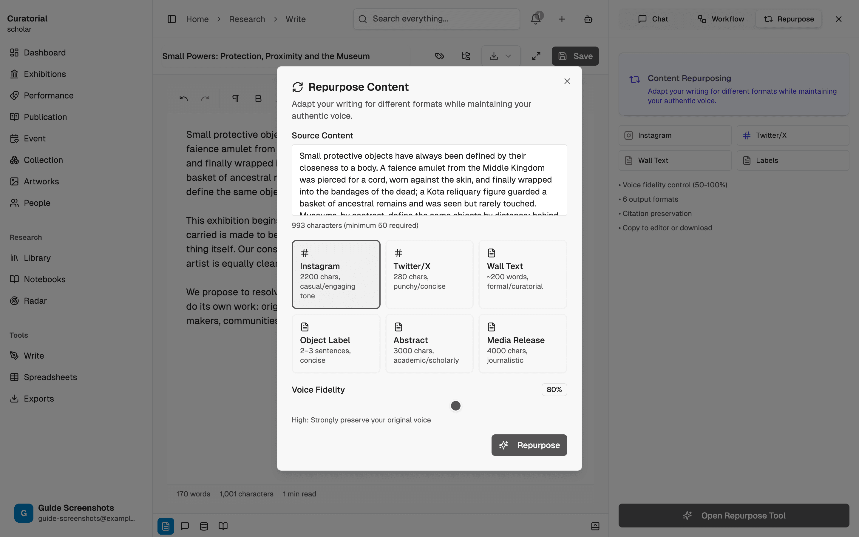 Selecting the source text to repurpose