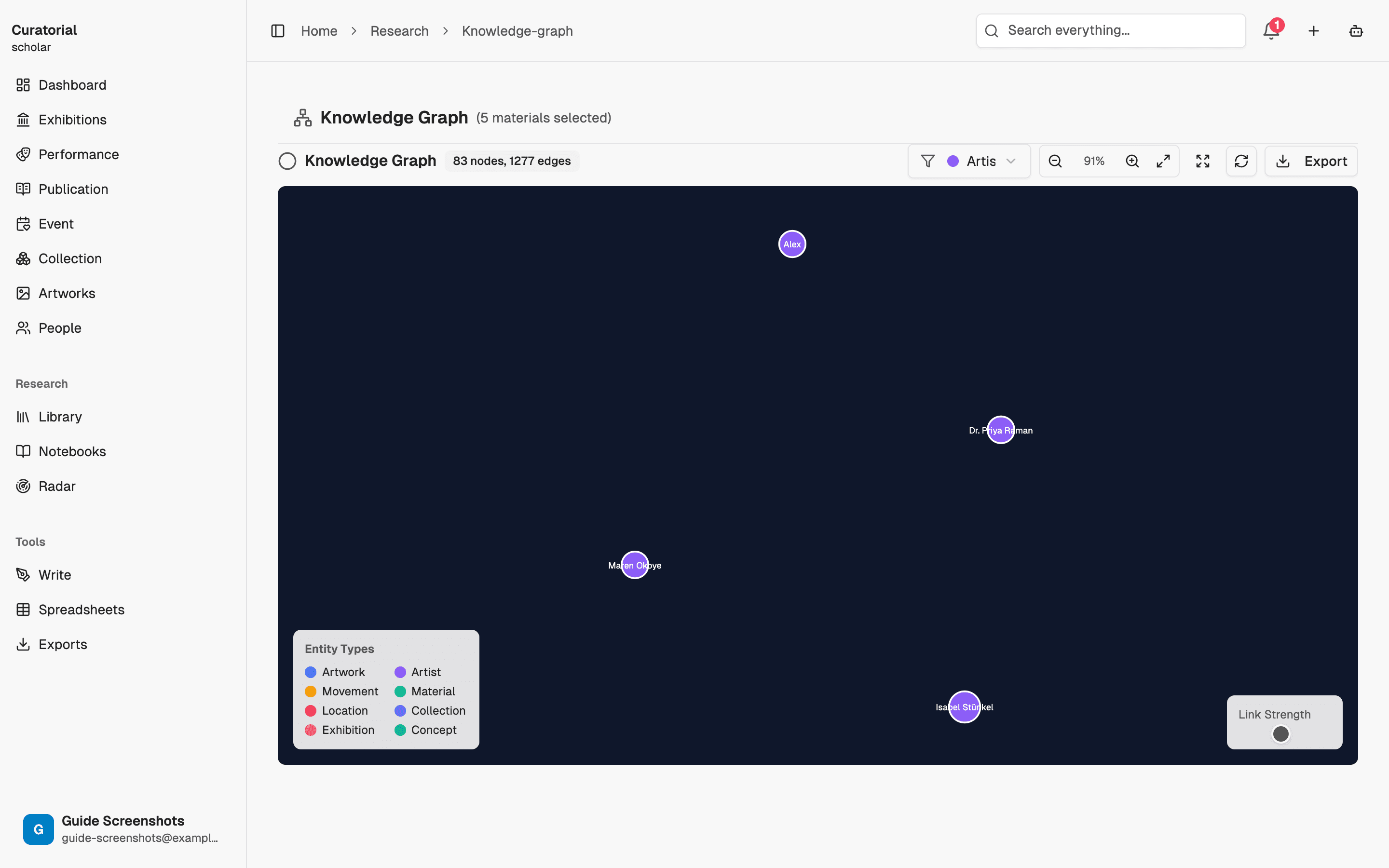 Filtering the graph by type and confidence