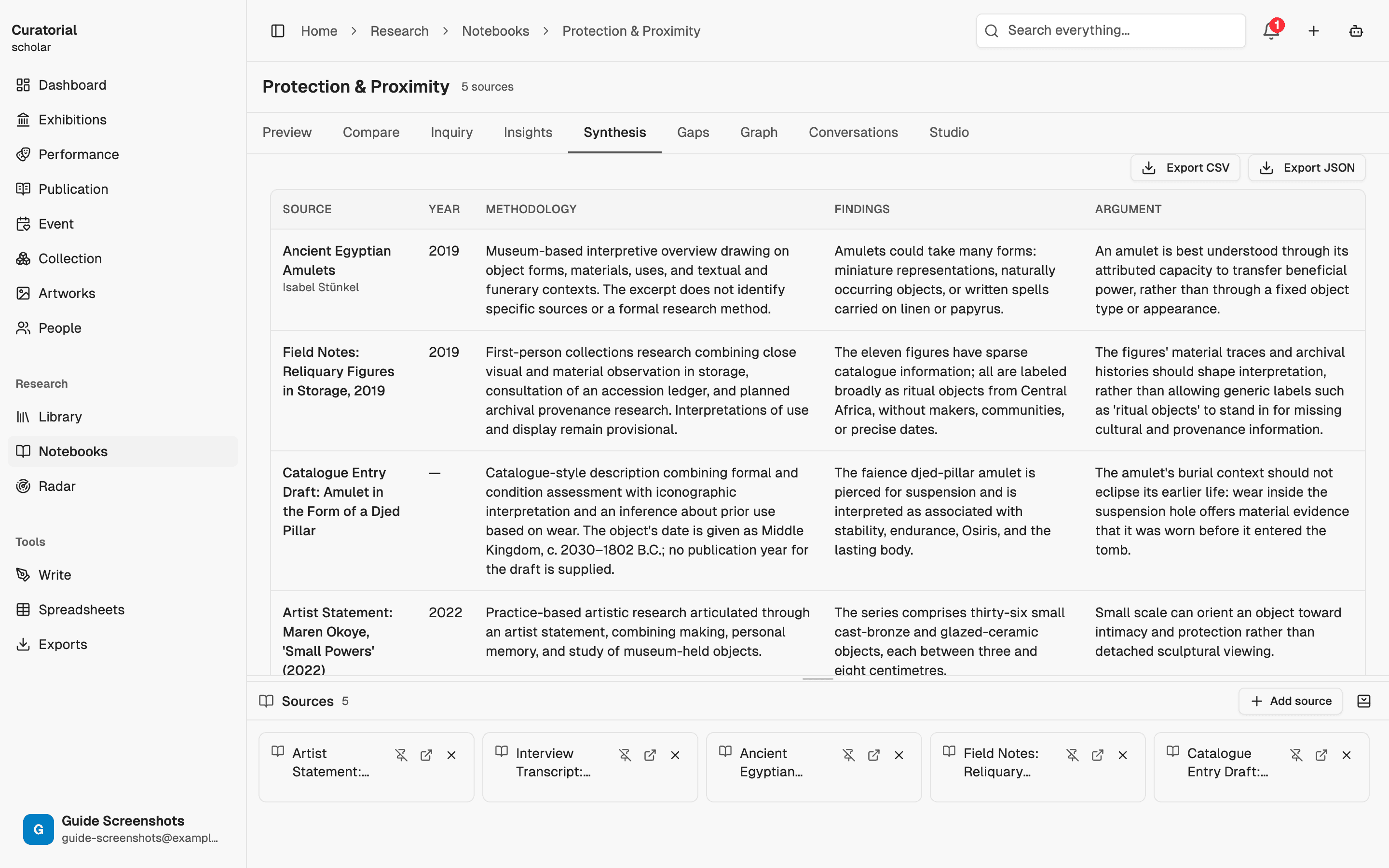 Exporting to CSV or JSON