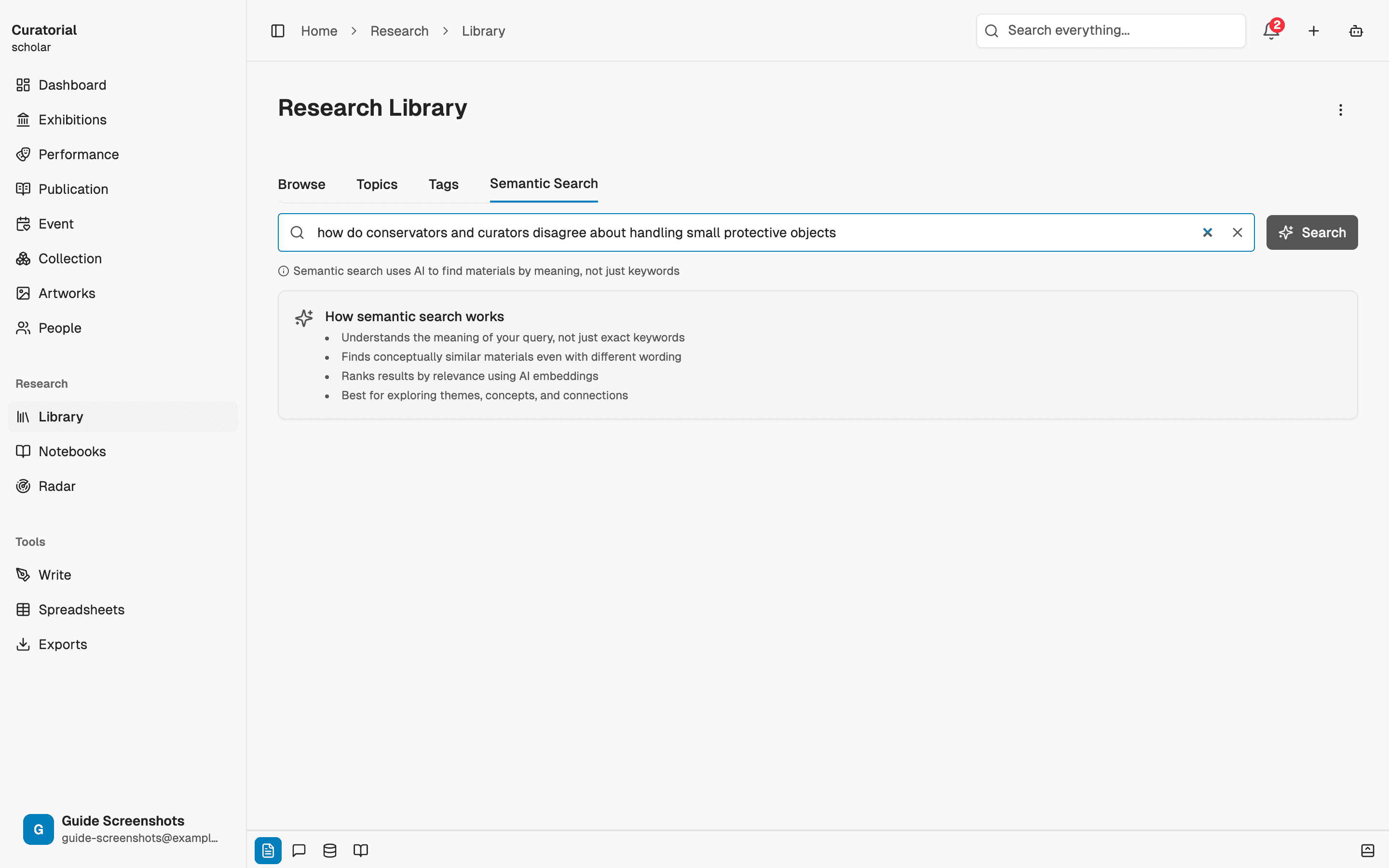 A natural-language query in the search bar