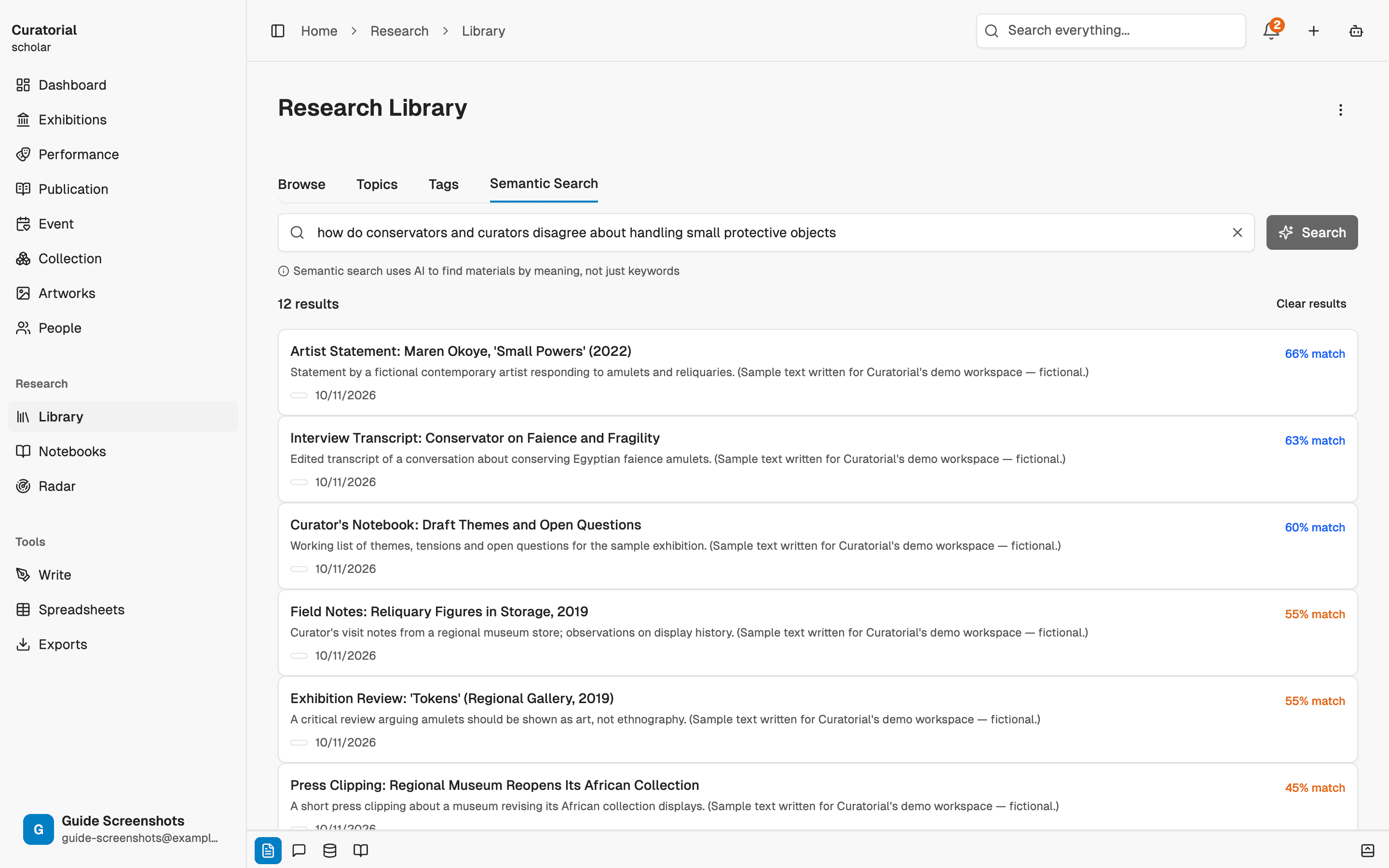 Semantic search results