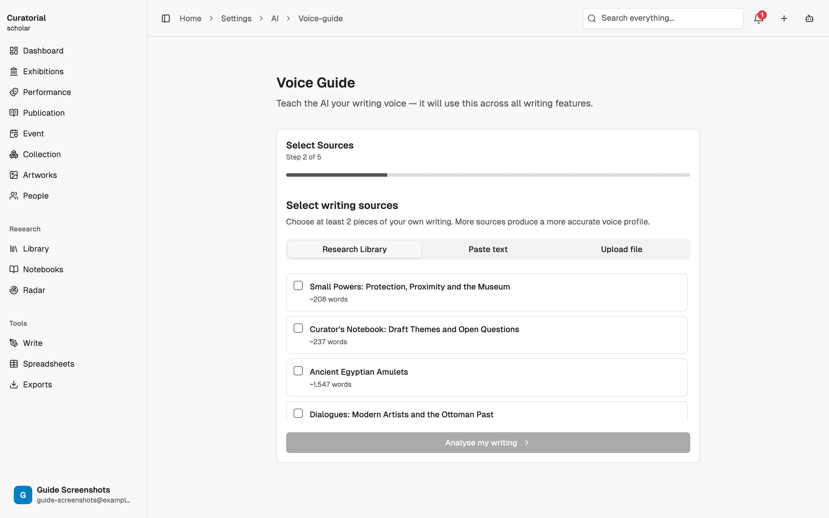 Adding writing samples