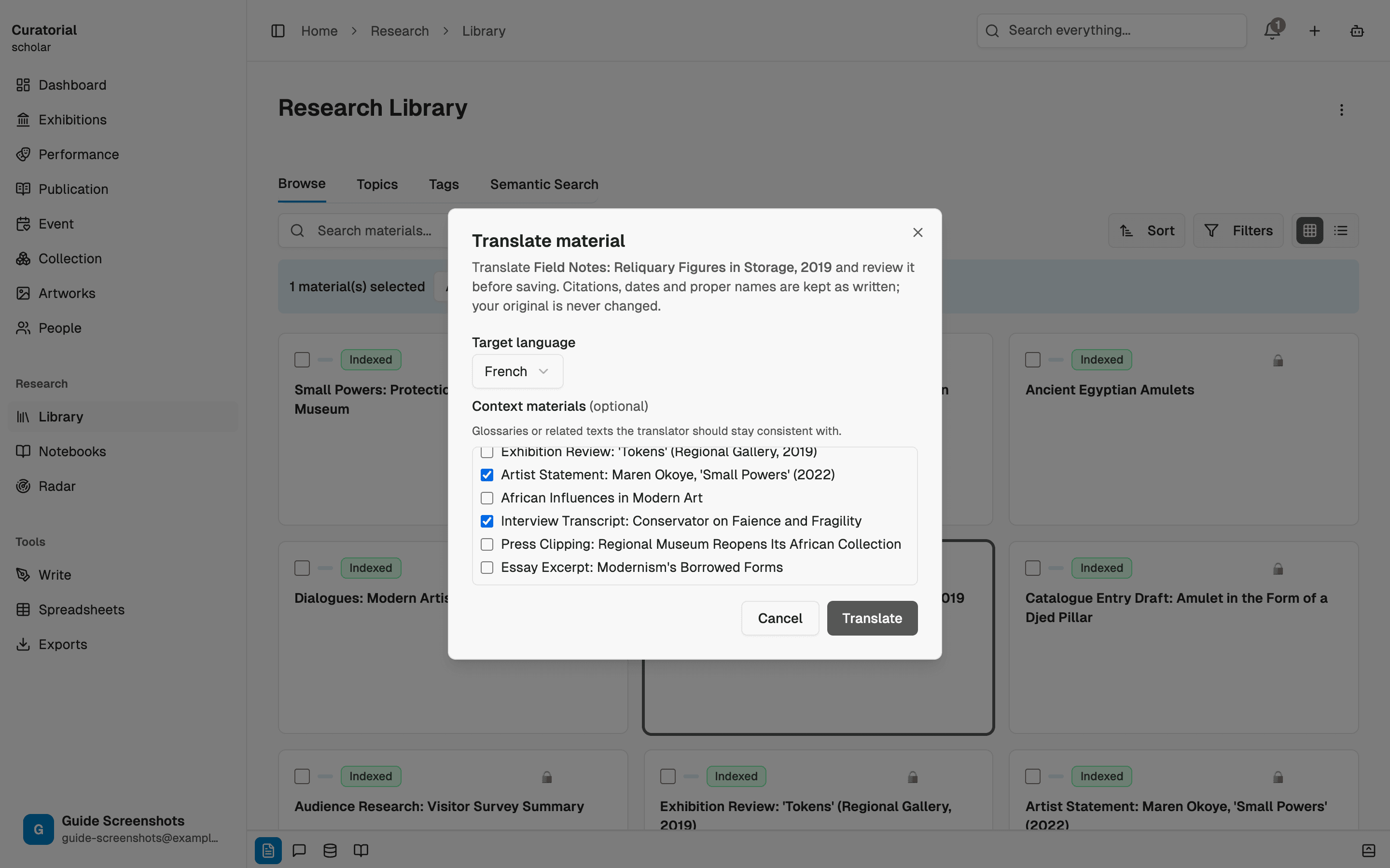 Adding context materials